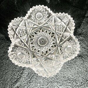 Brilliant Cut Glass Bowl Hobstar Fan Pattern Sawtooth Edge ABP Style 6 Inch